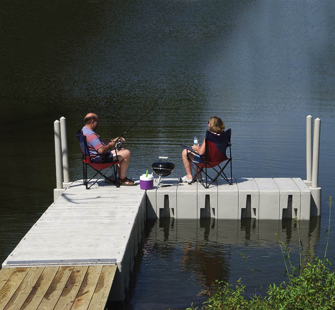 Man and woman fishing on the Connect-A-Dock L-Dock Packages 2000 Series-High Profile