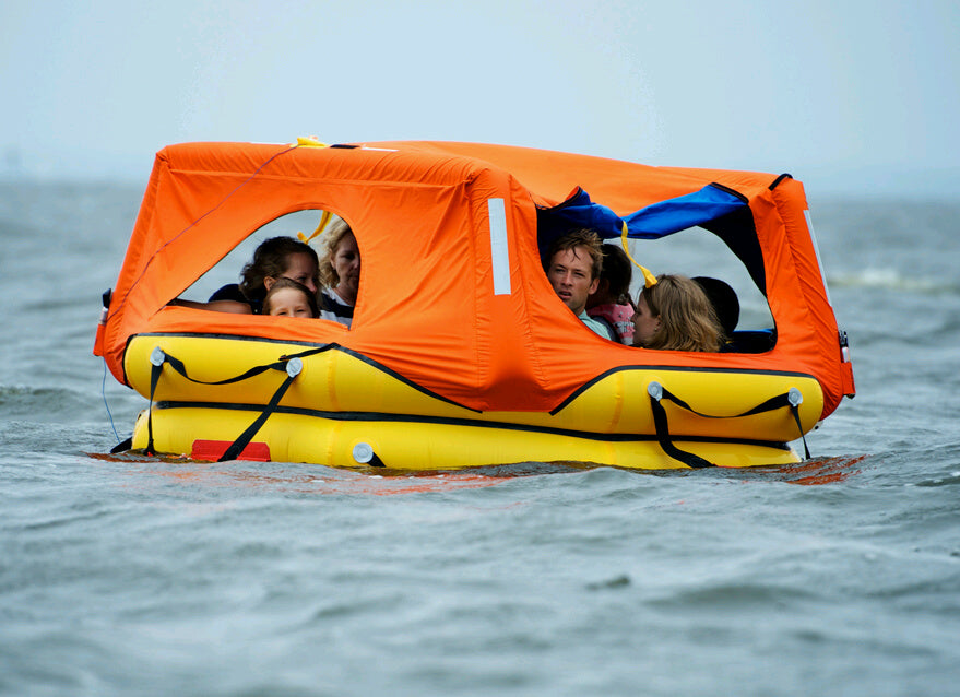 people on board the Switlik OPR Offshore Passage Raft with canopy