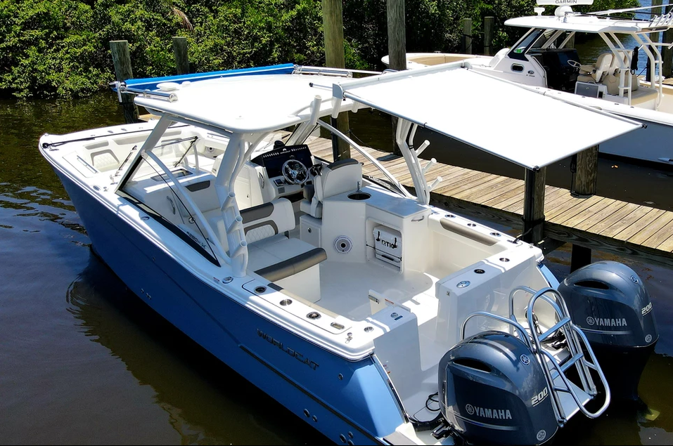 BocaShade Express Boat Shade at the back of the boat