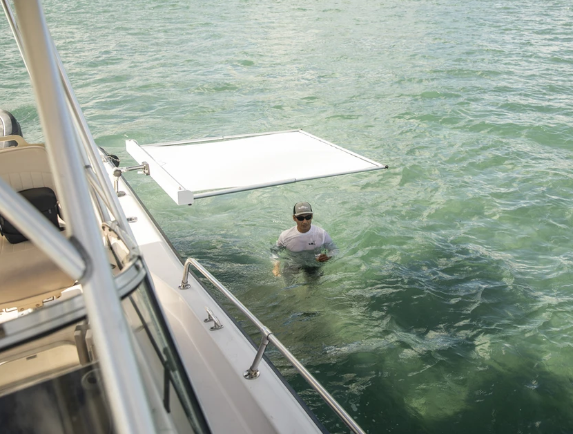 BocaShade Express Boat Shade installed at the side of the boat