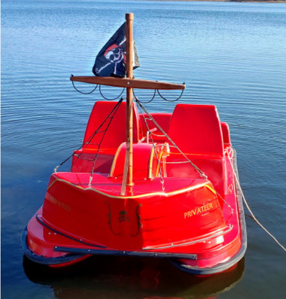 Adventure Glass Pirate Ship Platform Paddle Boat red with name