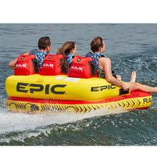 Load image into Gallery viewer, Rave #Epic 3P Towable Tube being towed with 3 people riding on it