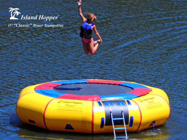 Water trampoline outlet for lake