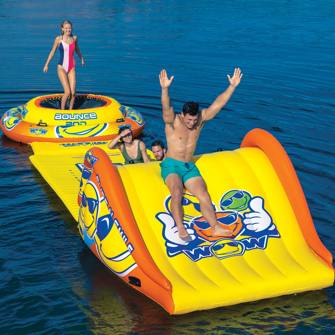 WOW Bounce Pod Inflatable Party Island with  Water Walkway, Water Mat and Slide 