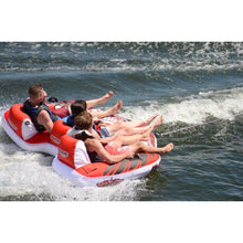 Load image into Gallery viewer, 3 men riding Rave Sports Warrior III - 3 Rider Towable 02379
