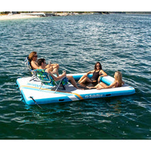 Load image into Gallery viewer, A group of friends chilling on Solstice Watersports 10' X 8' X 8" Inflatable Rec Mesh Dock 38180