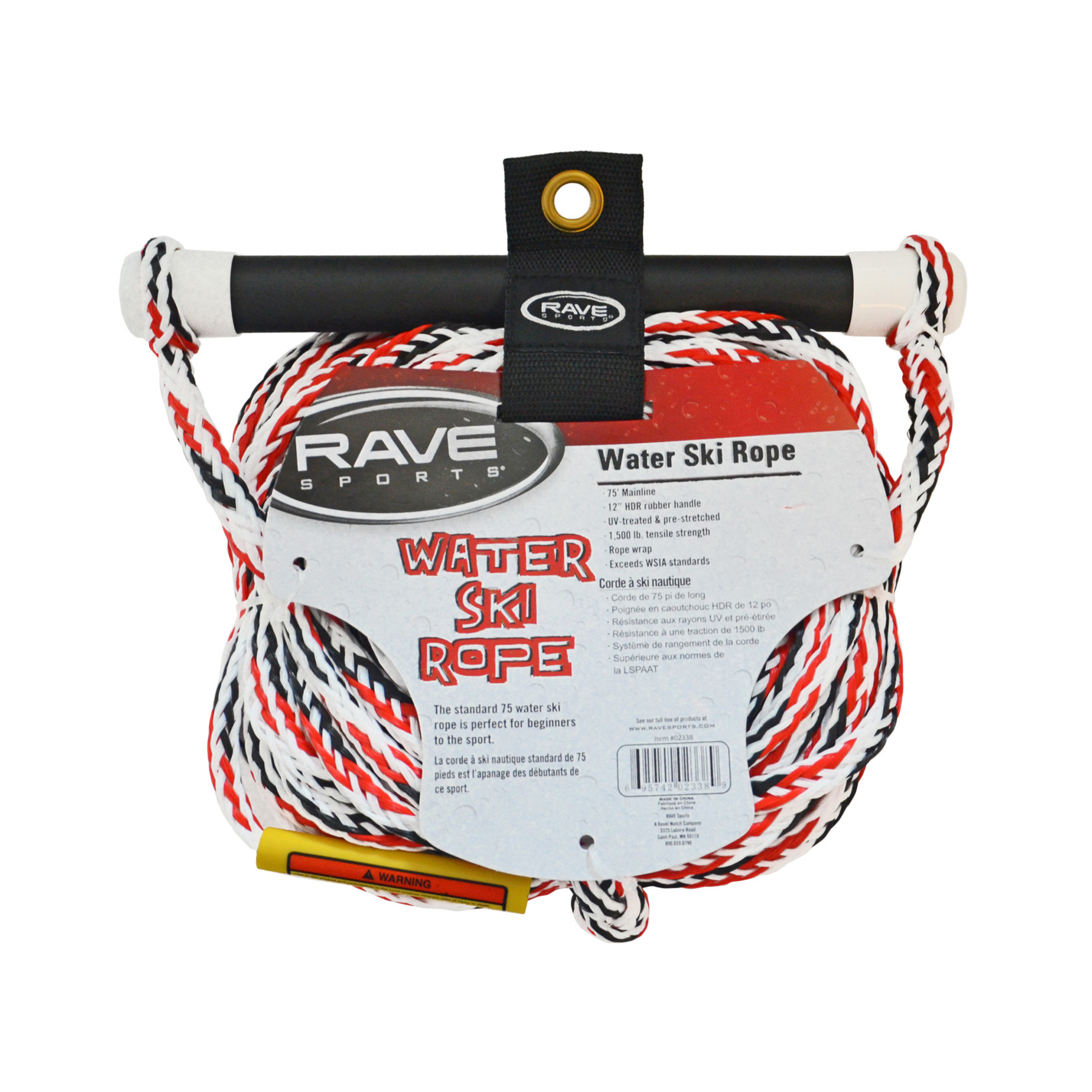 Rave 75' 4-SECTION SKI Tow Rope With NBR TRACTOR GRIP