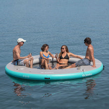 Load image into Gallery viewer, Platform - 4 people relaxing on  the Solstice Watersports Inflatable 8' X 8' X 8" Circular Mesh Dock