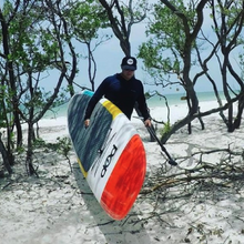Load image into Gallery viewer, POP Board Co 11'6" Throwback Red/Yellow/Blue Fiberglass SUP