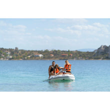 Load image into Gallery viewer, Inflatable boat - man and woman with child boarding the  Aqua Marina Deluxe U-Type Yacht Tender 11’6″ (350cm) with DWF Air Deck BT-UD350