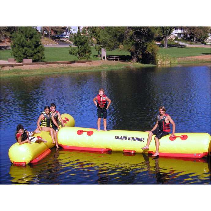 5 People in the Island Hopper Island Runner Attachment Water Trampoline