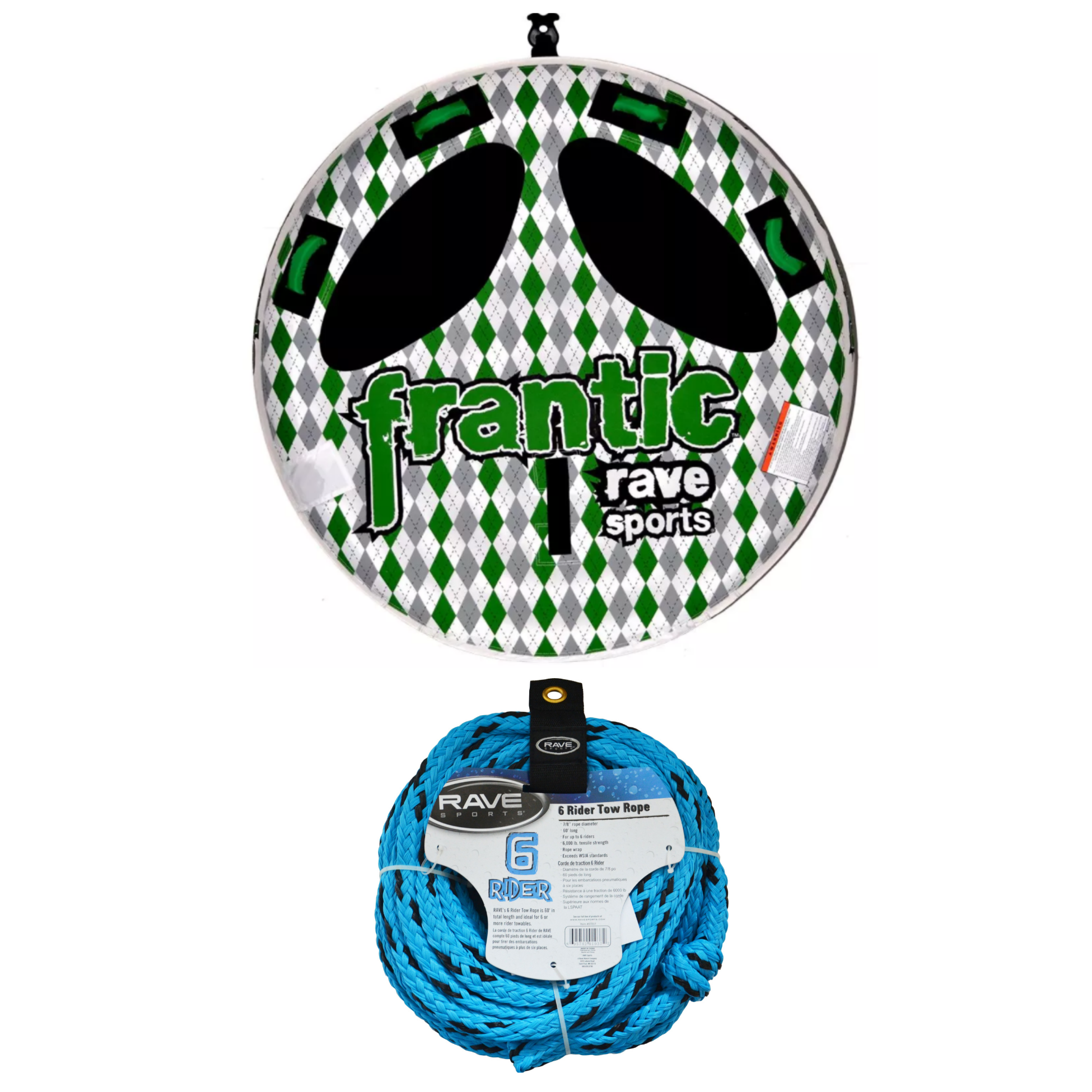 Rave Sports Frantic 2 Rider Towable 02406 with 6 Rider Tow Rope 01037