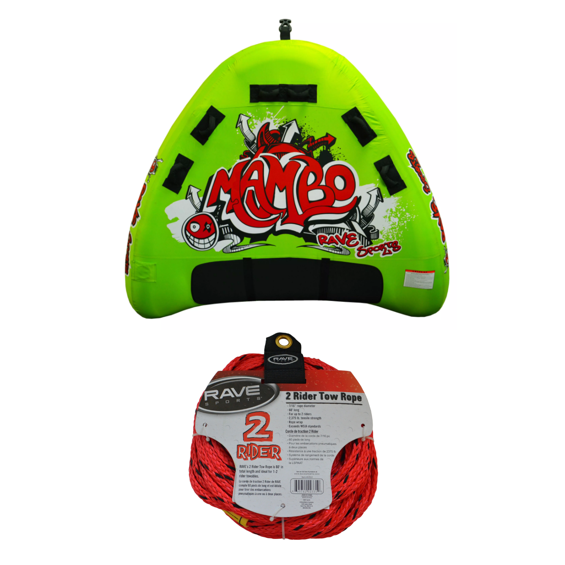 Rave Sports Mambo 3 Rider Towable 02463 with 2 Rider Tow Rope 02331
