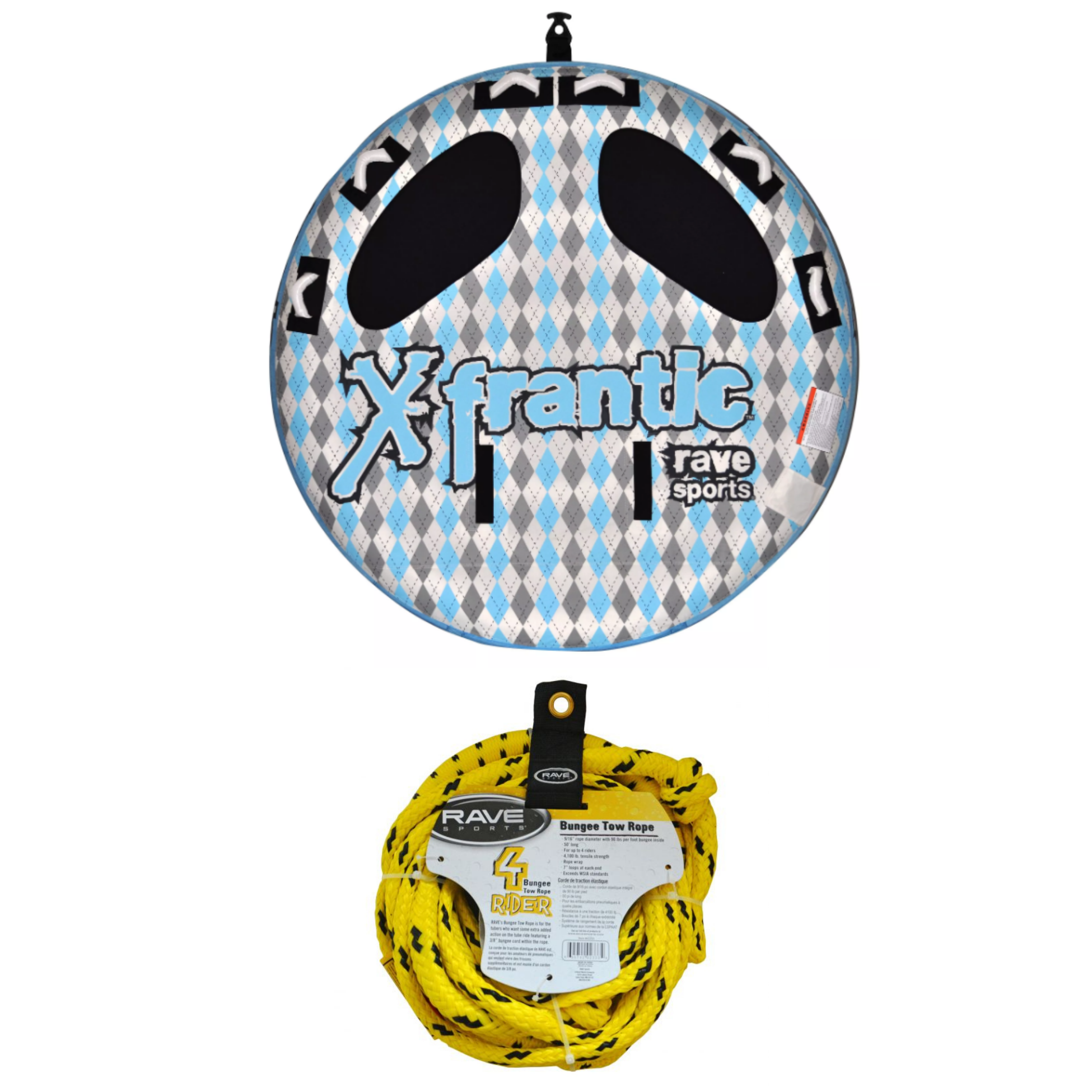 Rave Sports X-Frantic 3 Rider Towable 02407 with Bungee Tow Rope 02333