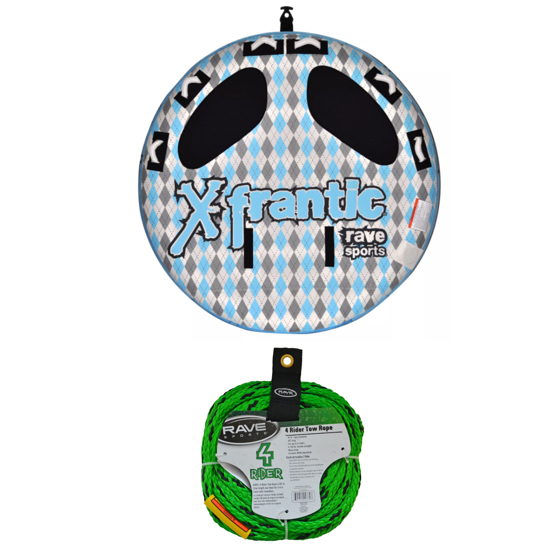 Rave Sports X-Frantic 3 Rider Towable 02407 with 4 Rider Tow Rope 02332