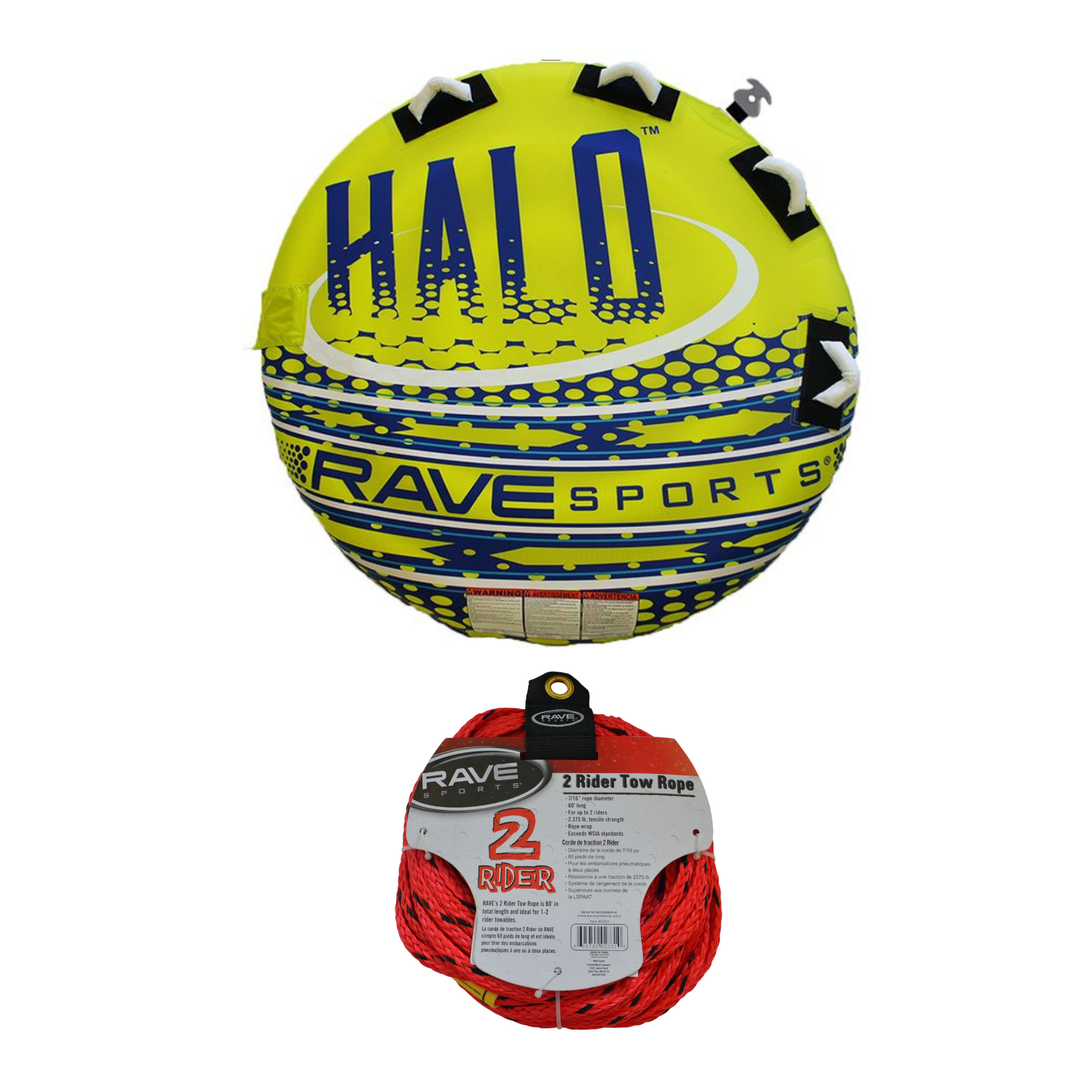 Rave Sports Halo 2 Rider Towable 02825 with 2 Rider Tow Rope 02331