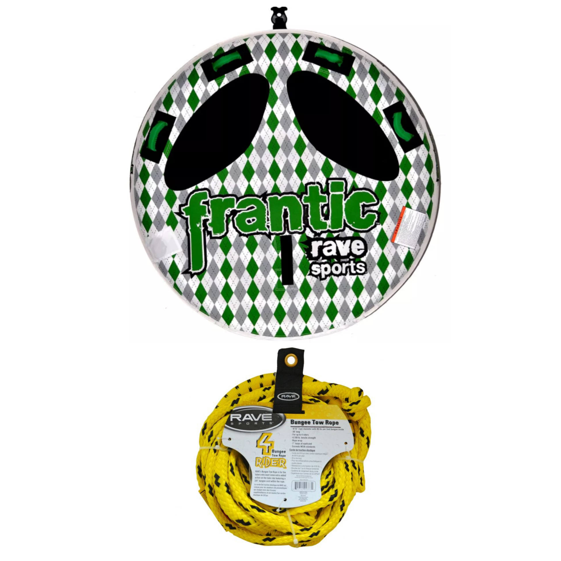 Rave Sports Frantic 2 Rider Towable 02406 with Bungee Tow Rope 02333