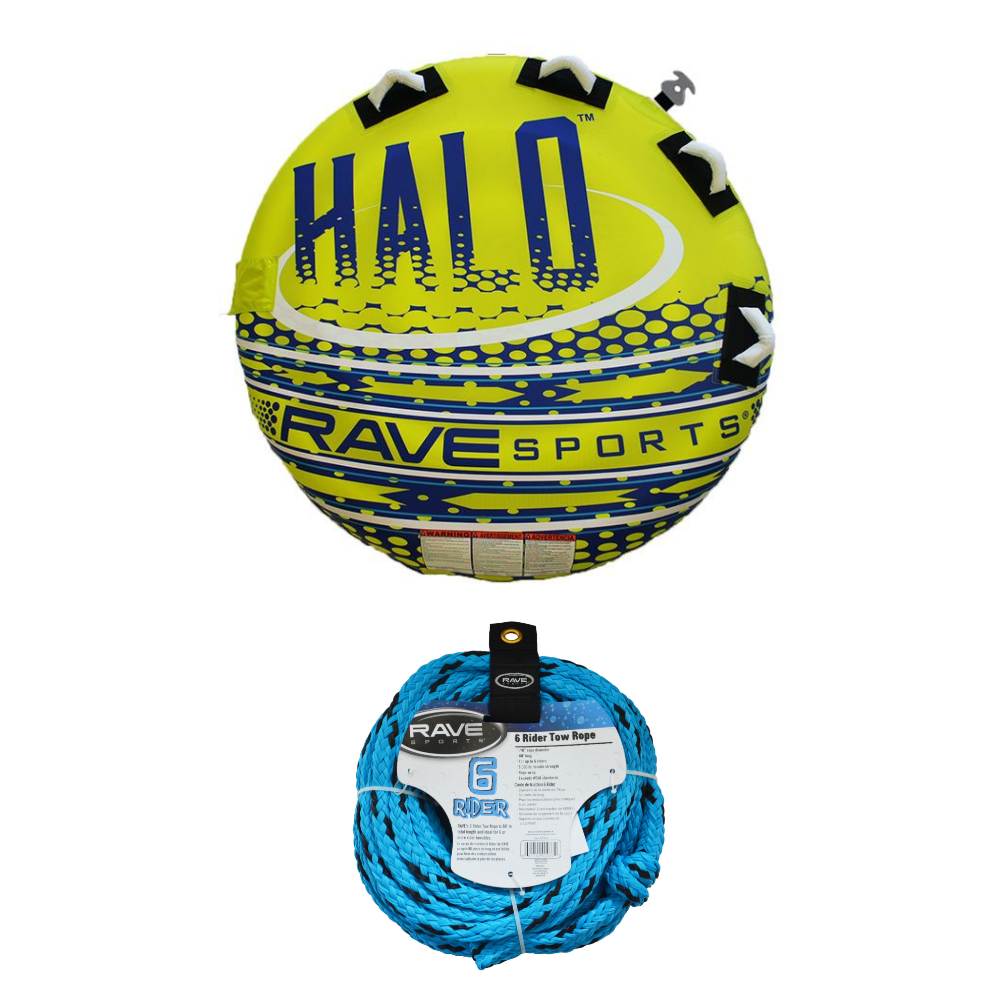 Rave Sports Halo 2 Rider Towable 02825 with 6 Rider Tow Rope 01037