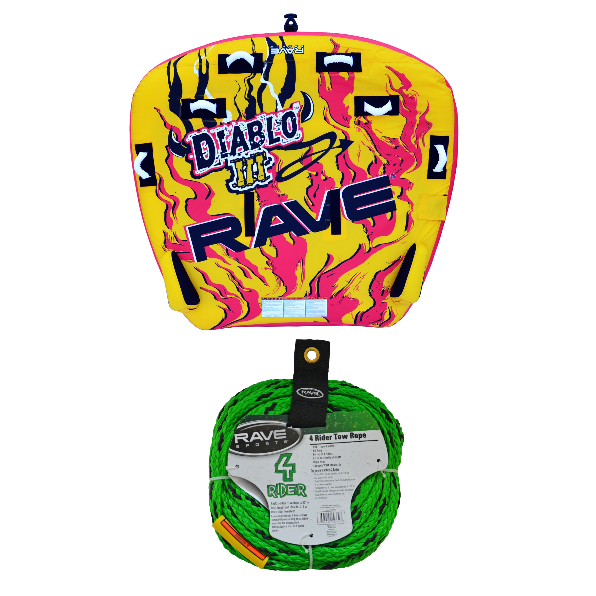 Rave Sports Diablo III - 3 Rider Towable 02641 with 4 Rider Tow Rope 02332