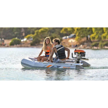 Load image into Gallery viewer, Boat - Man and Woman riding an Aqua Marina DeLuxe U-Type Yacht Tender 8&#39;2&quot; (250cm) with DWF Air Deck BT-UD250 with motor