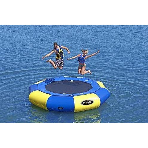 2 person jumping on Rave Sports Aqua Jump 120 Water Trampoline 00120