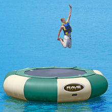 Load image into Gallery viewer, A man jumping in Rave Sports Aqua Jump 150 Northwoods Water Trampoline 00151