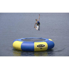 Load image into Gallery viewer, A man jumping on the Rave Sports Aqua Jump Eclipse 150 Water Trampoline 00150