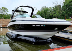 Black & White Center Console on Air-Dock Inflatable Boat Lift