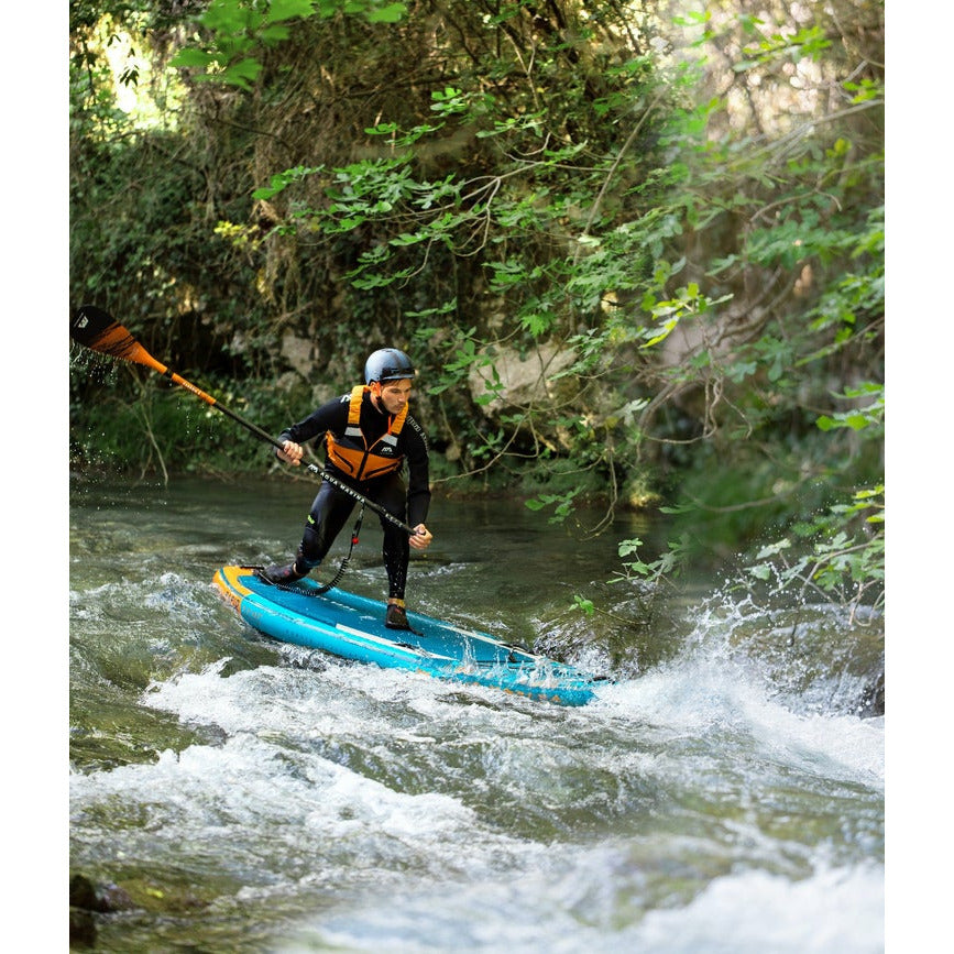 Inflatable Stand-Up Paddlebard - Man river paddling with the Aqua Marina Rapid 9'6" Inflatable Stand Up Paddleboard