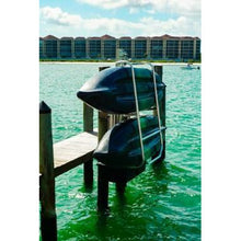 Load image into Gallery viewer, Kayak Dock - Seahorse Docking Double Fixed Kayak Launch with two kayaks stored in it.