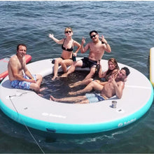 Load image into Gallery viewer, Platform - 5 people relaxing on  the Solstice Watersports Inflatable 8' X 8' X 8" Circular Mesh Dock
