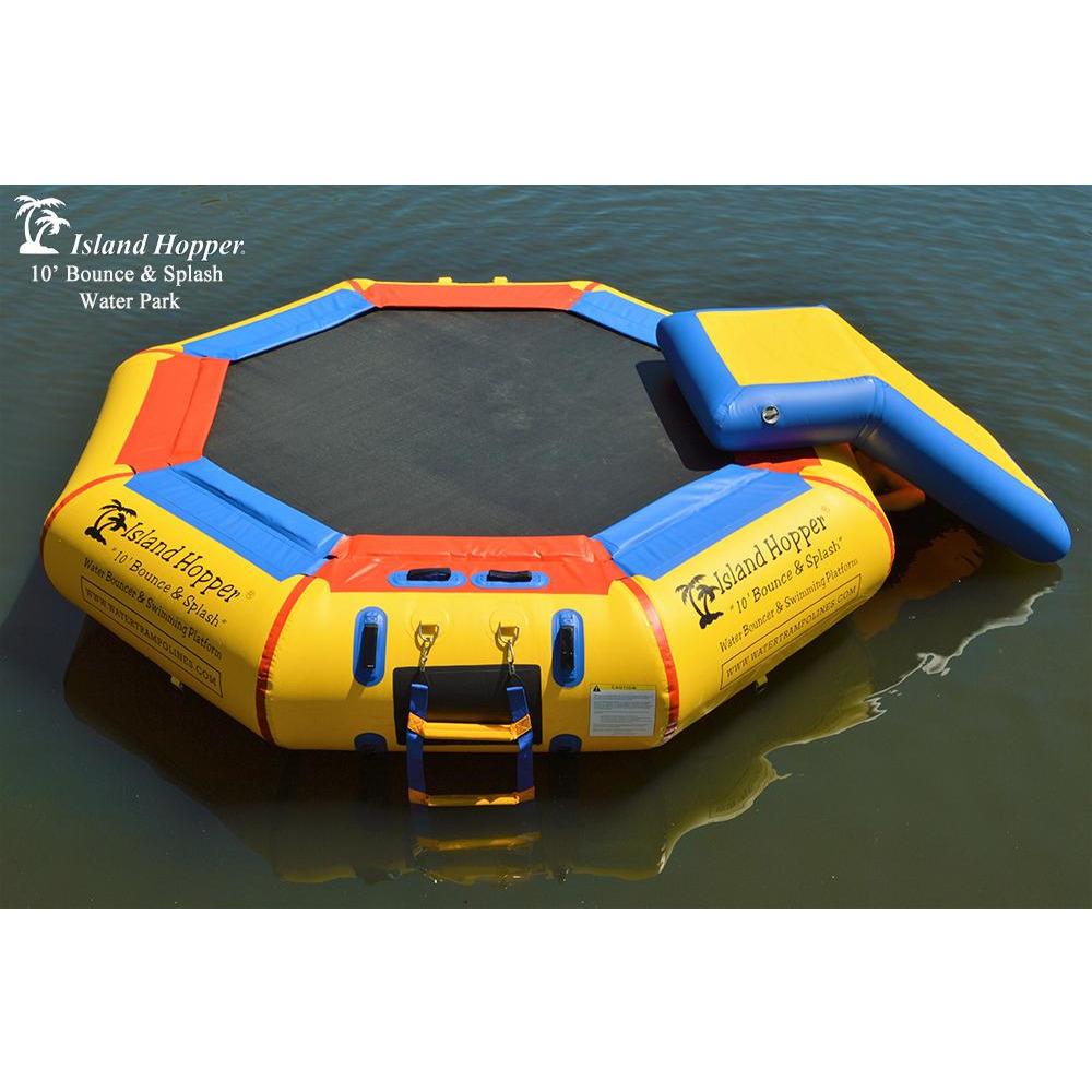 Water Bouncer - Island Hopper 10’ Bounce-N-Splash Padded Water Bouncer With Slide Attachment Water Park  10BNS-WP