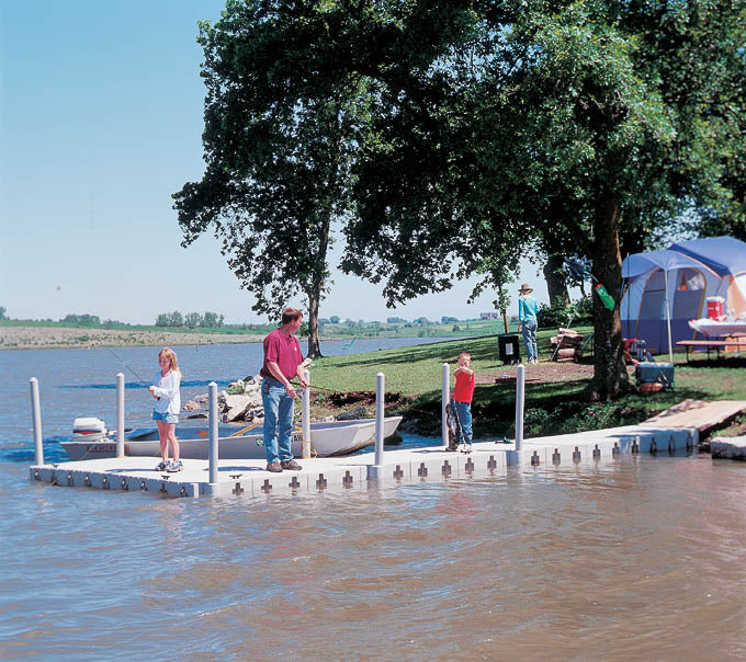 Family having fun fishing on the Connect-A-Dock L-Dock Packages 1000 Series-Low Profile