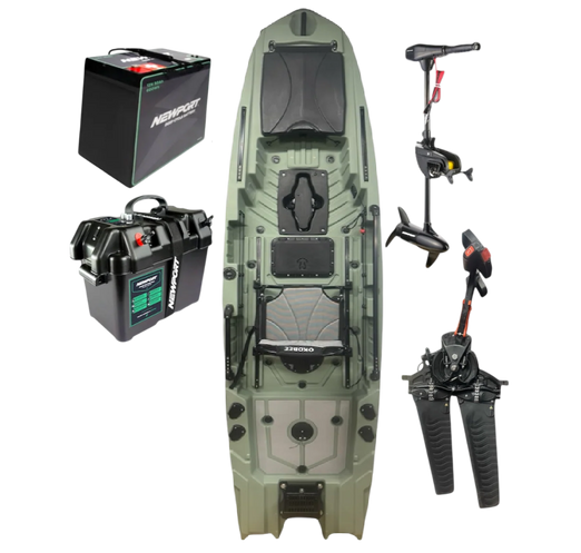 Okobee 12' Backwaters Kayak Newport Motor Bundle Seagrass Green