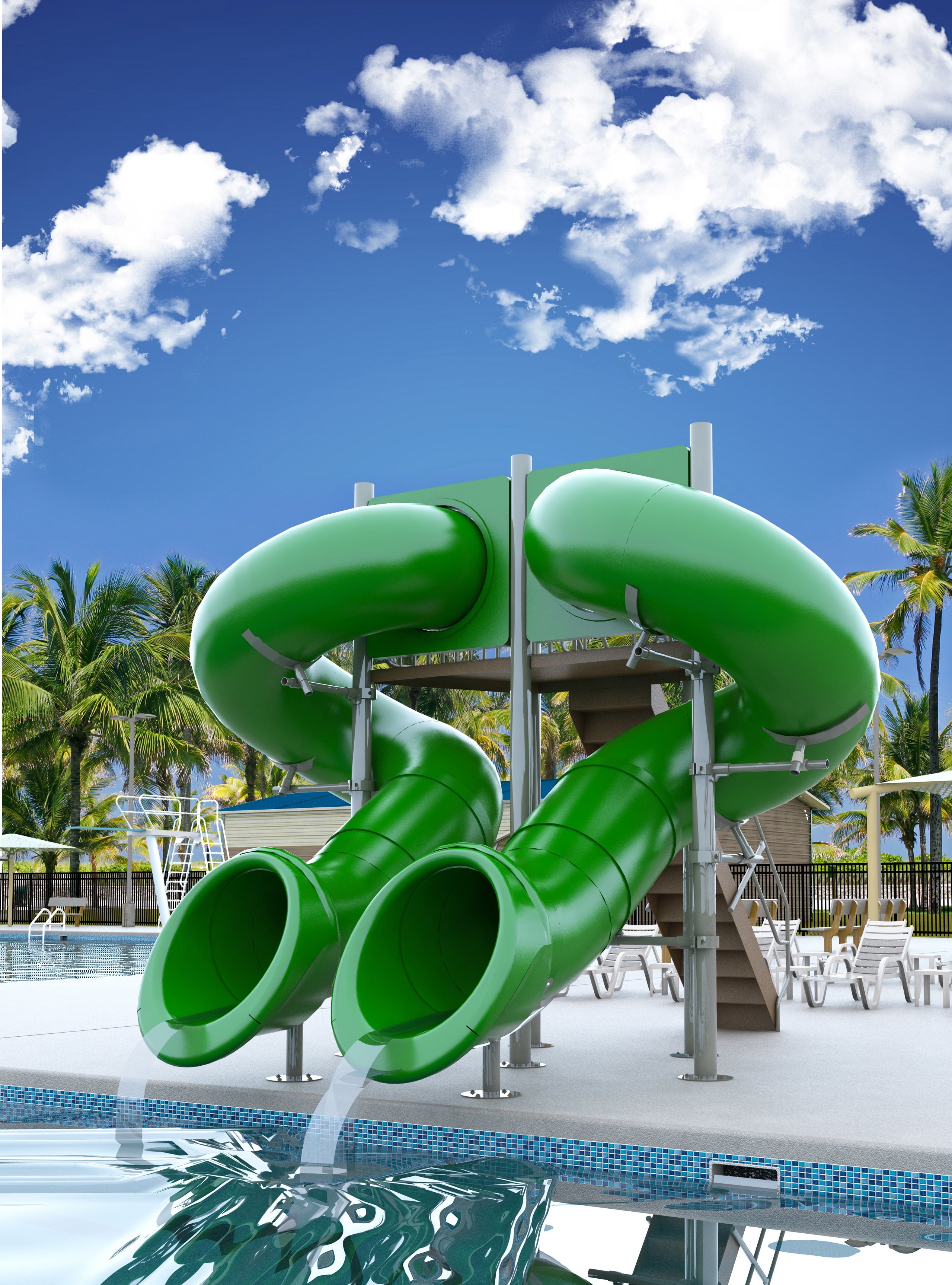 Spectrum Aquatics Double Flume 360°/360° Half Hex Deck Poolside Slides