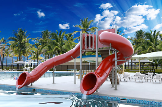 Spectrum Aquatics Double Flume 90°/360° Half Hex Deck Poolside Slides