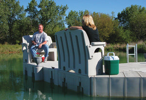 man and woman having fun fishing on the Connect-A-Dock T Shape High Profile Docks - 2000 Series