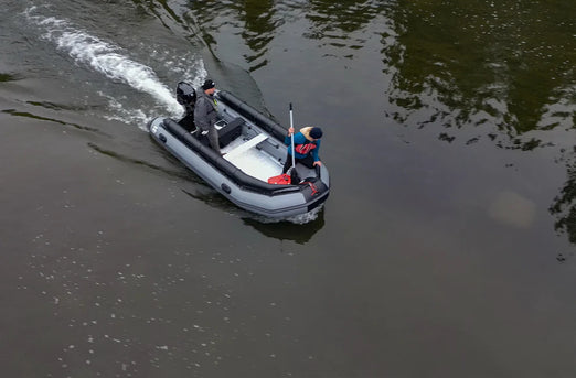 Men on board the Swellfish FS Jet 500 XL Tunnel Foldable Inflatable Boat