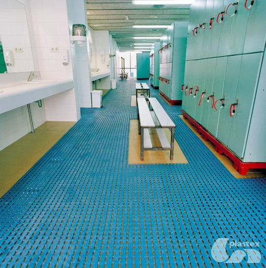 Plastex Herontile Mat locker and bathroom area