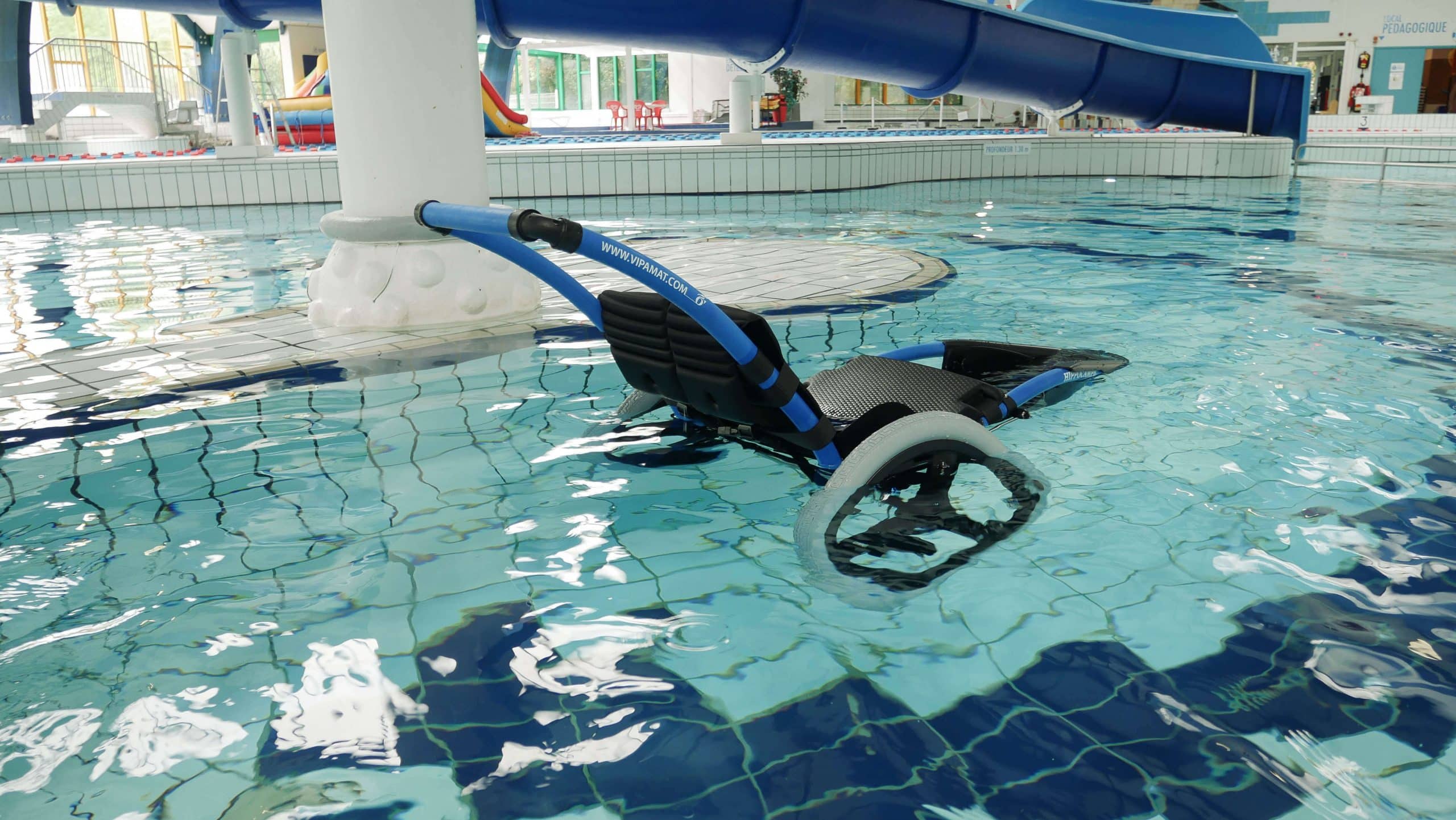 Blue Hippocampe Pool Wheelchair in pool
