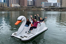 Load image into Gallery viewer, four people riding the Adventure Glass Big Bird Styles Platform Paddle Boat