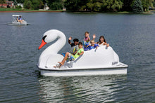 Load image into Gallery viewer, a family of five riding the Adventure Glass Big Bird Styles Platform Paddle Boat