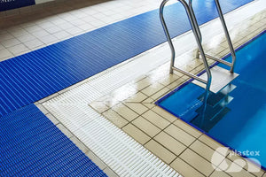 Plastex Floorline Marine Mat blue beside a pool