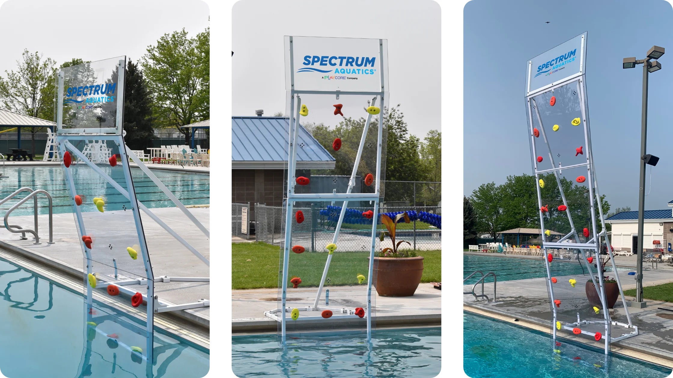 Spectrum Aquatics Kersplash Challenger Pool Climbing Wall in different set ups