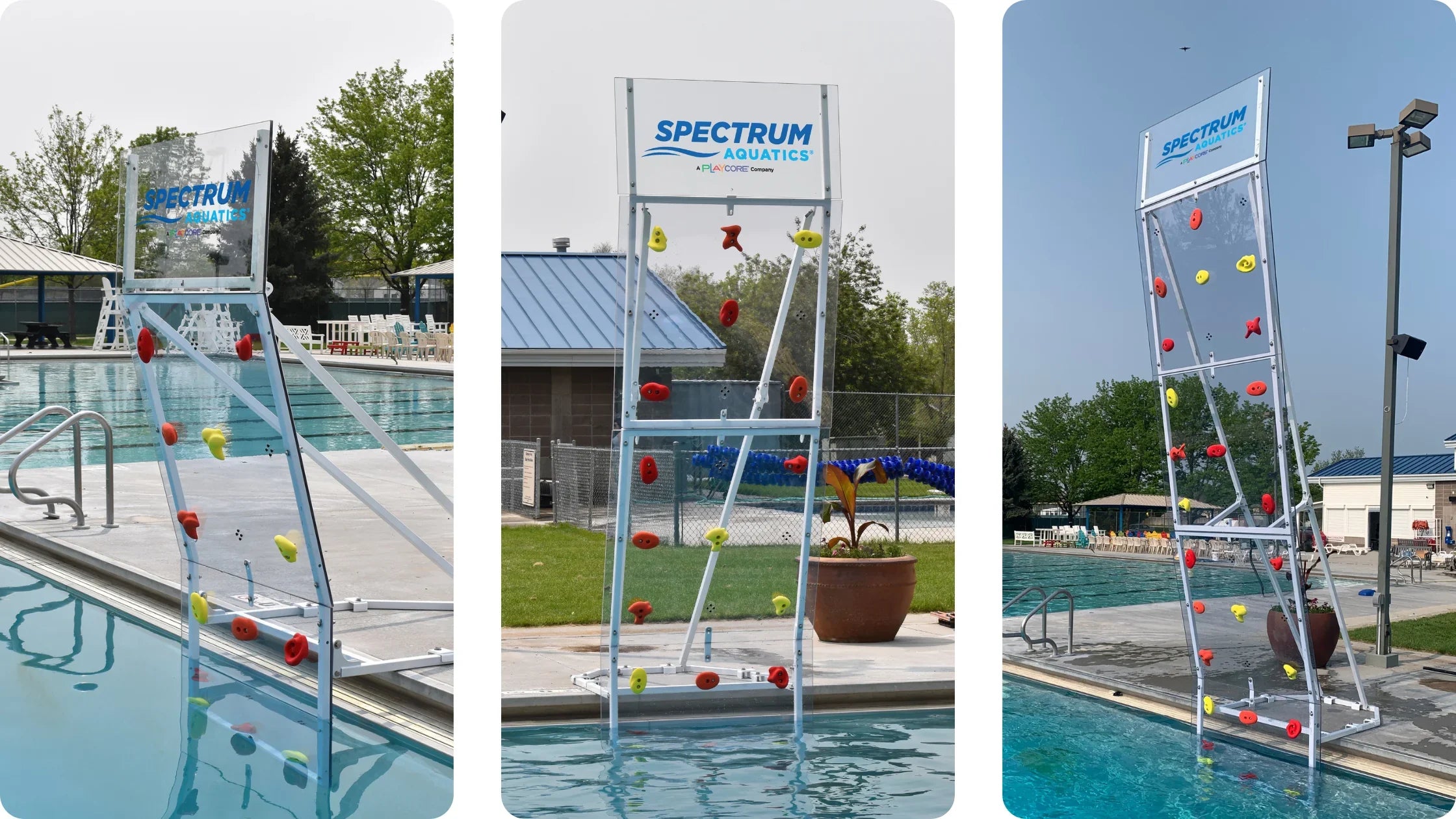 Spectrum Aquatics Kersplash Challenger Pool Climbing Wall in different set ups