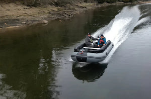 Swellfish FS Jet 400 Tunnel Foldable Inflatable Boat cruising on the river