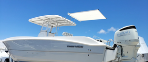 BocaShade Express Boat Shade connected with a fixed shade holder
