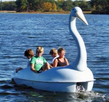 Load image into Gallery viewer, four people cruising at the lake with the Adventure Glass Blue Heron Classic 4 Person Paddle Boat