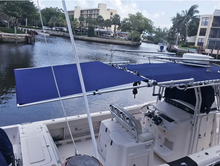 Load image into Gallery viewer, BocaShade MDX Aluminum Boat Shade above soft canvas