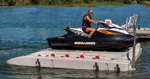 Woman on her Jet Ski dock on Connect-A-Dock Port PWC Fixed Docks - XL6